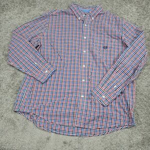 Chaps Mens XL Red White Blue Gingham Check Button Down Shirt Long Sleeve